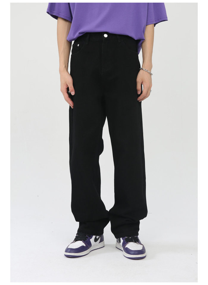 Quần jean nam ống rộng phong cách Hàn Quốc, quần dài denim thoải mái dễ phối đồ — Màu trắng, Màu vàng bùn, Màu đen, Xanh denim chi tiết 12