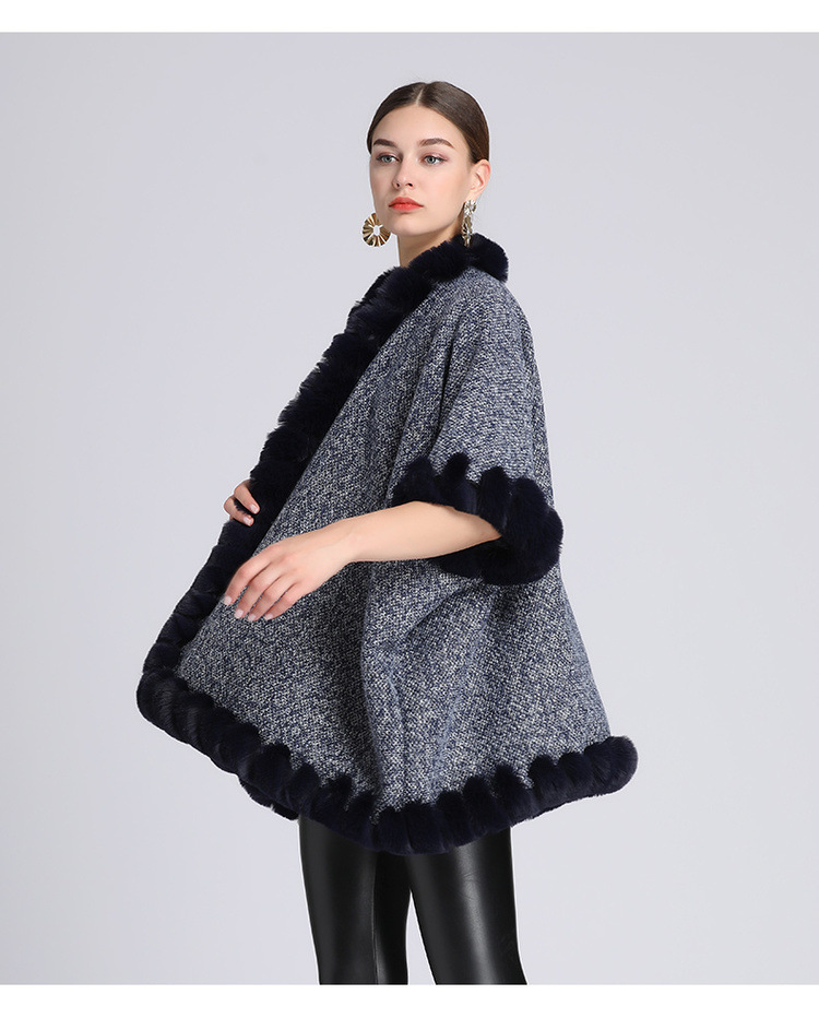 Extra Fleece extra dicker Pelzkragen Umhang locker große Größe Strickjacke Mantel Frau_voghion.com