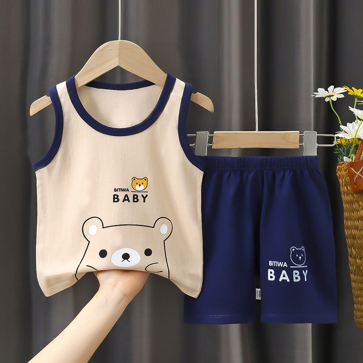 Traje de chaleco para niños, verano de algodón puro, nuevo estilo, verano para bebés, pantalones cortos coreanos, traje de dos piezas para niños
