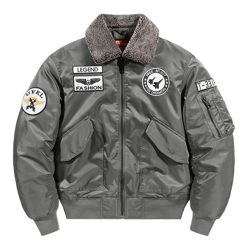 Men's Clothing Autumn and winter thick men's jacket large size stand collar thickened warm cotton coat detachable collar flight jacket outer jacket_voghion.com