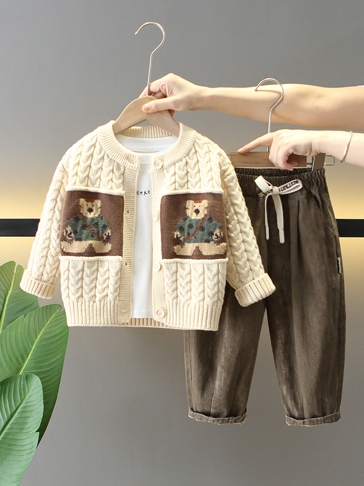 6158 Traje de otoño para niños 2024 Nuevo estilo de moda para niños de primavera y otoño chaqueta de suéter traje de tres piezas para bebés