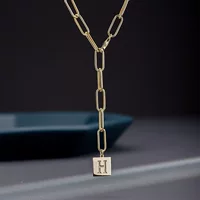 Чистое 14K золото интегрированная цепочка квадратная брендовая квадратная Марка DIY письмо простое золото глянцевое ожерелье золотые украшения 11827