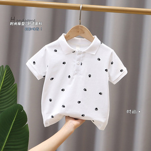 Children's Children's Wear Summer New Children's Wear Small Hat Printed Boy's Back Short Sleeve Polo Shirt Trendy