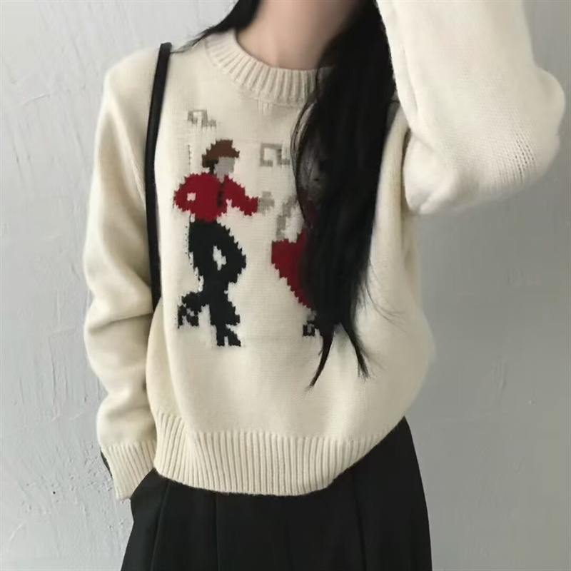 韩版早秋穿搭慵懒风氛围感提花针织衫套头毛衣女秋冬宽松上衣女潮|undefined