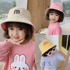 Children's Hat Spring and Autumn Style Fisherman Hat Two-Sided Rainbow Embroidery Korean Style Bucket Hat Unisex Boys and Girls Summer Sunshade Sun Protection Hat