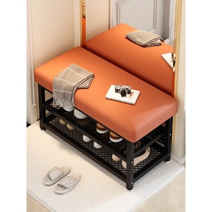 Household simple entrance door porch shoe cabinet light luxury ultra-narrow long bench large capacity soft bag metal shoe replacement stool