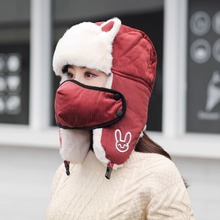 韩版可爱耳朵雷锋帽女冬季加厚护耳帽子百搭骑车口罩挡风包头帽男
