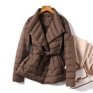 2025 Winter Lace-Up Waist Slimming Lightweight down Jacket Women's Short White Duck down Warm Light down Jacket
