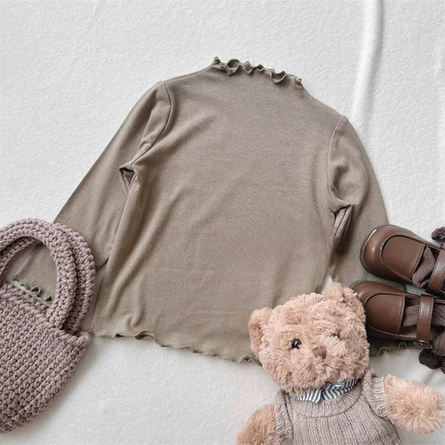 Children's Basic Top with Black Bean Edge, Spring and Autumn New Korean Style, Women's and Girls' Stretch Basic Top T-Shirt Trendy