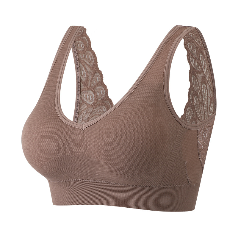 Correa de hombro ancha en forma de V encaje espalda envuelta en el pecho tubo superior látex sentido pecho pad inconsútil inalámbrico que basa el sujetador de la ropa interior para las mujeres