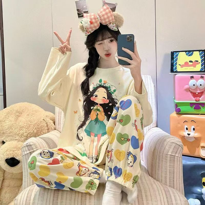 Invierno al por mayor transfronterizo engrosado de ternilla de dibujos animados niñas pijamas de manga larga set lindo dulce ropa cálida para el hogar