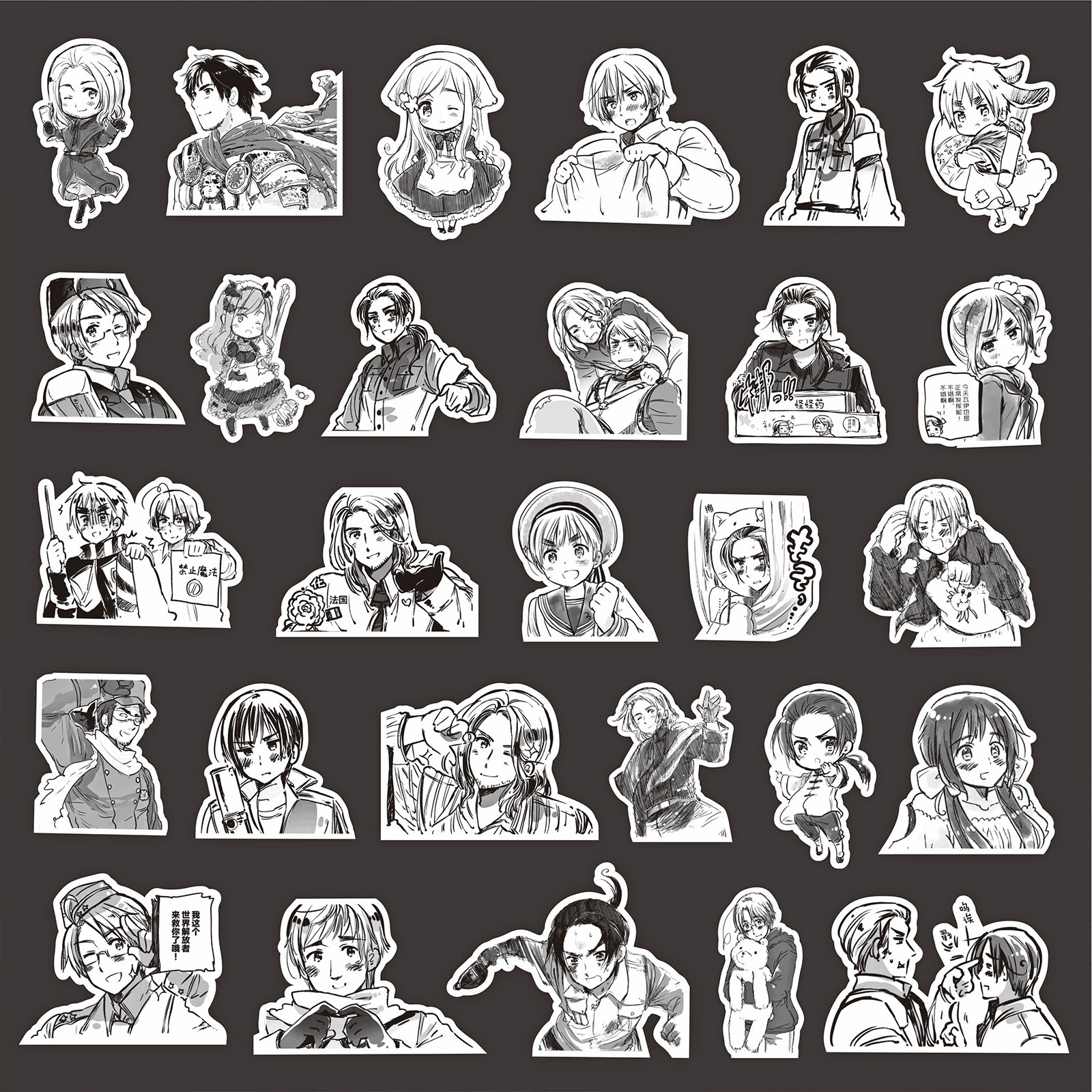 Набор стикеров Hetalia, чёрно‑белый 75 шт., 11×11 см для блокнота