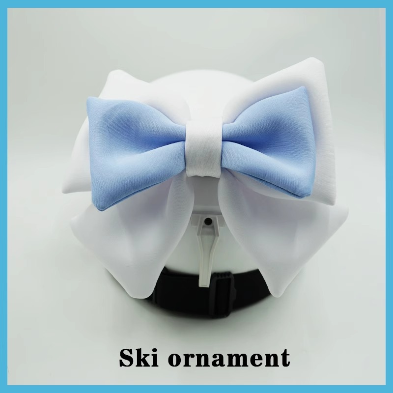Motuoche Blue/White Double Layer Bow Ski Helmet Decoration Motorcycle Riding Gear (Auto Parts and Accessories) - bluewhite-double-layer-bow-helmet-goggles-not-included