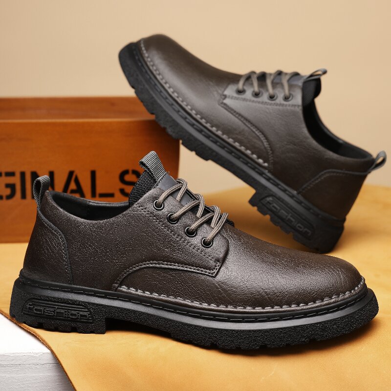 Zapatos de cuero casuales de hombre de tamaño grande transfronterizo, zapatos de trabajo al aire libre de suela gruesa y baja con costura, zapatos de hombre de cuatro estaciones pequeños Martin