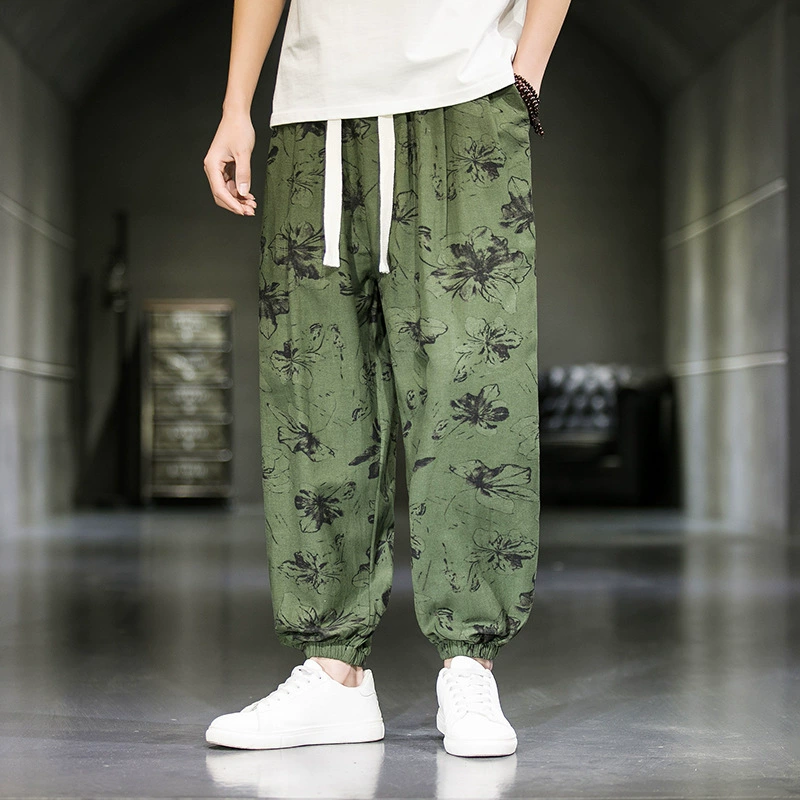 Лето 2025, новые тонкие дышащие брюки-шаровары из искусственного льна в китайском стиле, повседневные брюки-шаровары большого размера, дропшиппинг