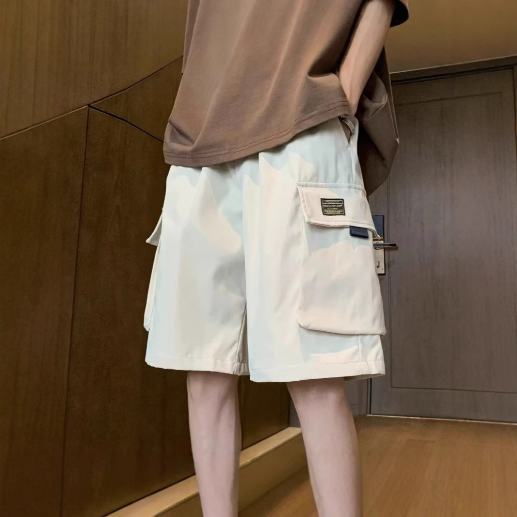 Men's Summer Japanese-Style Patchwork Cargo Shorts with Large Pockets, Loose Casual Shorts for Outdoor Wear