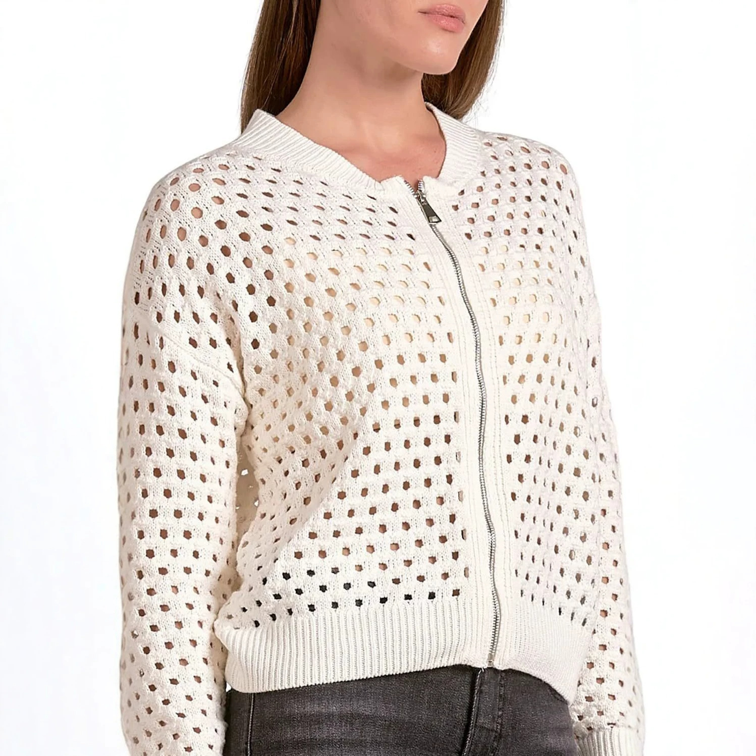 summer fashionable comfortable solid color sweater with zipper