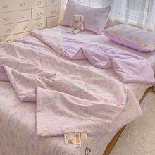 韩系少女紫薰衣草水洗棉单双人夏凉被空调薄被床盖枕套3四件套1.8