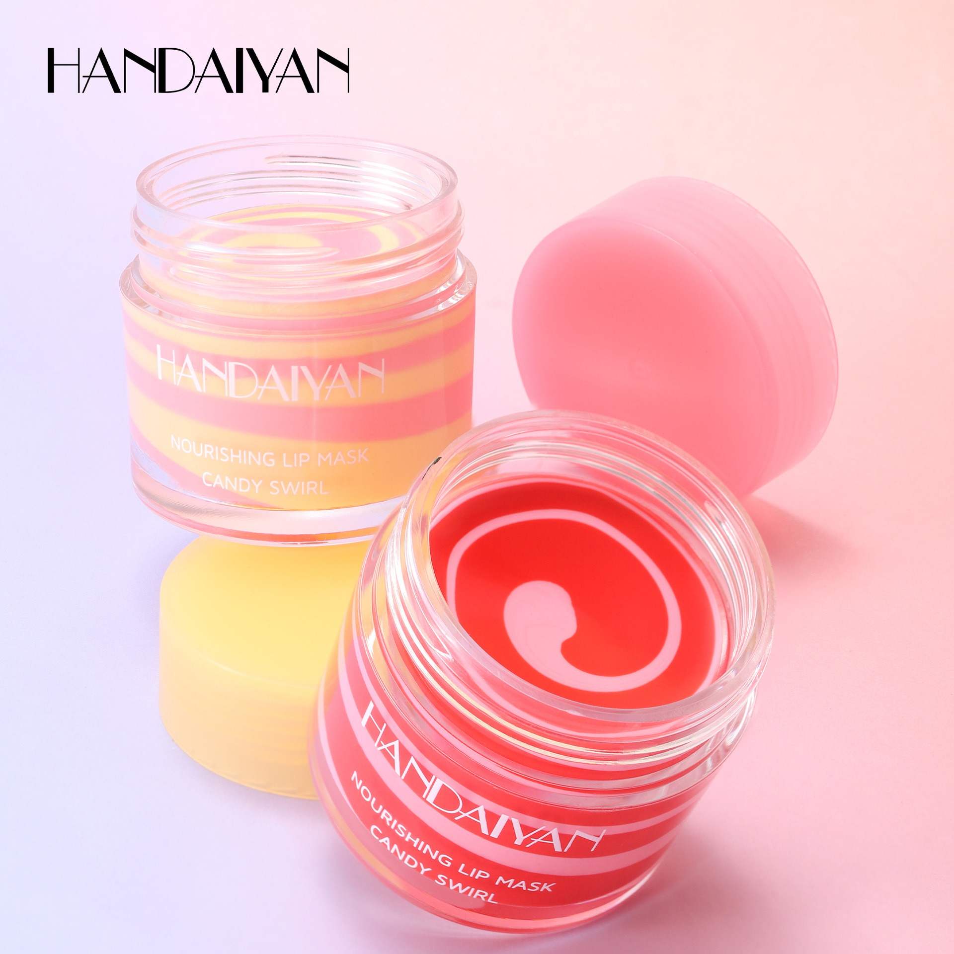 HANDAIYAN Mascarilla labial coreana de doble color con patrón en espiral, brillo labial hidratante, color labial hidratante