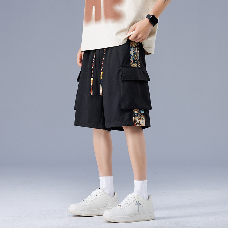 Summer Loose Five-Point Pants Men's Trendy Brand Men's Pants Casual Wide-Leg Beach Pants Multi-Pocket Cargo Shorts Men's Style