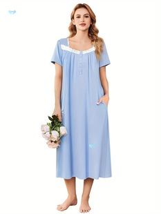Women's Victorian Button Maxi Nightgown Square Neck House