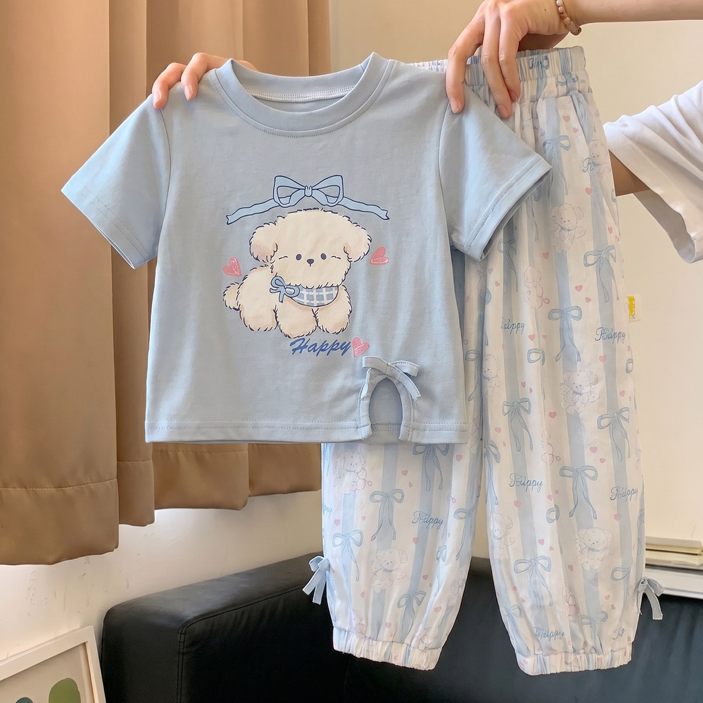 女宝宝休闲印花套装夏季2026新款女童卡通甜美短袖防蚊裤两件套潮