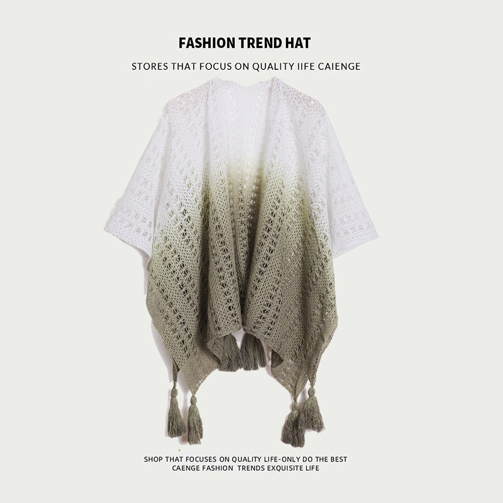 Estilo nacional de color sólido agujero de tejido chal exterior con decoración de viaje de mujeres Xinjiang con una capa de capa de capa universal