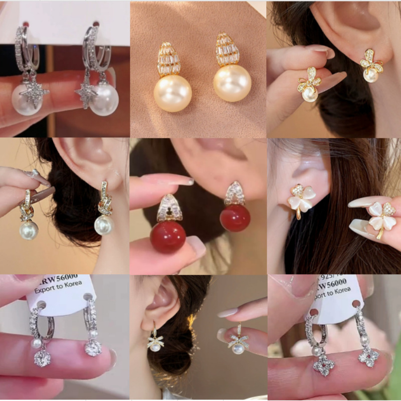 铜镶锆石蝴蝶结珍珠耳钉女精致设计感小众耳环耳扣甜美可爱风耳饰