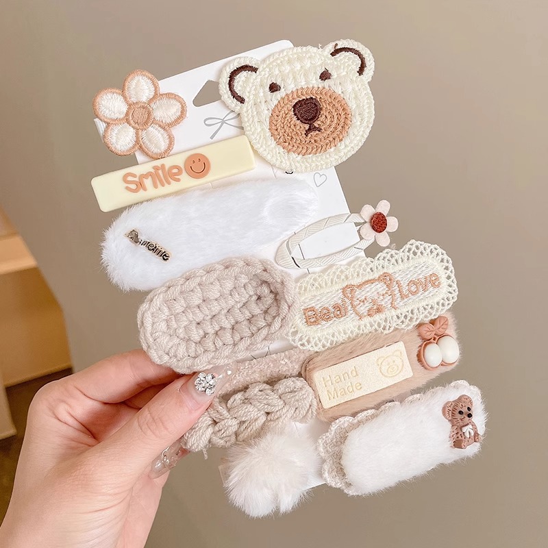 Cute clip de dibujos animados clip de borde conjunto frente cejas clip de cabello para chicas clip de BB otoño invierno de alta sensibilidad adornamiento de cabello tocado