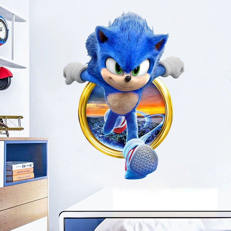 Трансграничная Соник настенная наклейка детская комната граффити украшения 3D сломанная стена мультфильм аниме самоклеящаяся наклейка стикер может быть удален