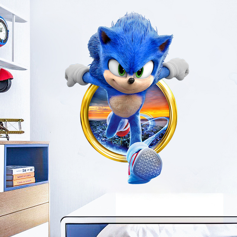 Cross-border Sonic Wall Stickers Children's Room Graffiti Decoration 3D Broken Wall Cartoon Movie Anime Self-adhesive Sticker Removable