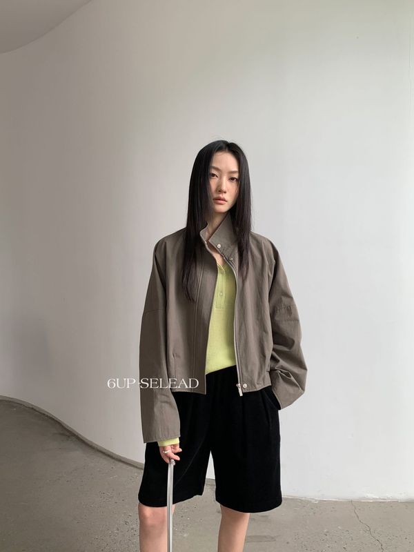 6UP秋韩系极简立领棉夹克拉链外套女13行2025新款穿搭高级感50031|undefined