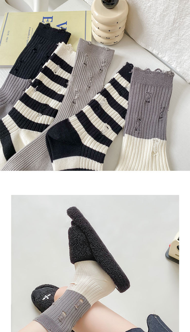 Femmes Décontractée Bloc De Couleur Coton Crew Socks Une Paire display picture 3