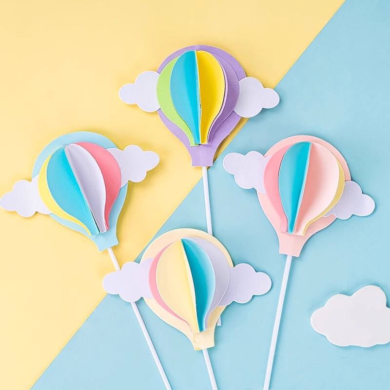 Baking Cake Decoration Three-dimensional Macaron Color Hot Air Balloon Cloud Decoration Birthday Party Dessert Table Plug-in