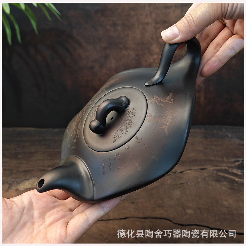 云南建水紫陶壶泡茶壶爱莲壶纯手工家用中式大容量紫砂茶壶单壶