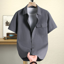 夏日爆款男士短袖衬衫经典纯色休闲时尚速卖通外贸衬衣男装代发