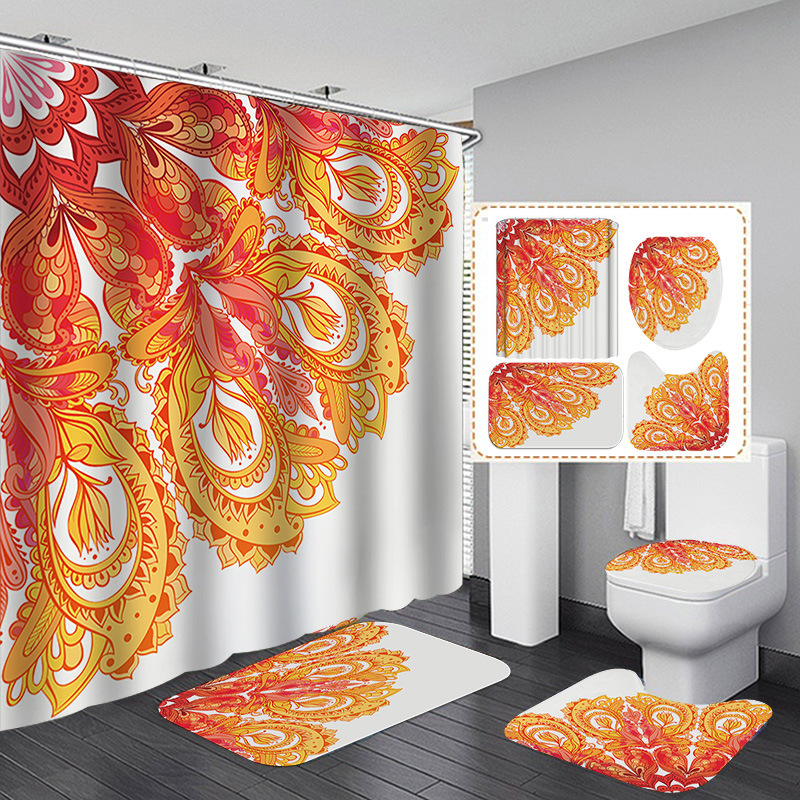 Venta caliente de Amazon Cortina de ducha de baño bohemia Tela de cortina de baño impermeable Juego de cuatro piezas Gran cantidad y excelente precio