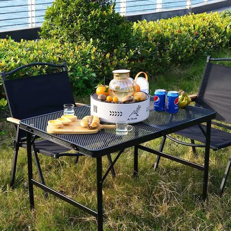 厂家定制多功能户外桌椅网格桌铁网桌便携式露营烧烤桌户外折叠桌