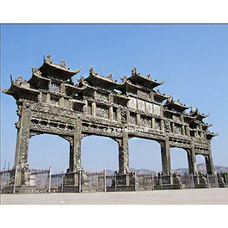 石雕牌坊花岗岩五门石牌楼新农村牌坊仿古浮雕龙柱主题石门山门