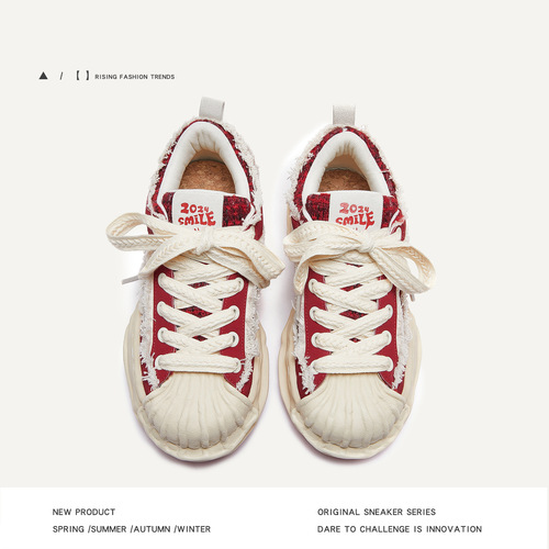 2024 Dragon Year New Year Red Streetwear Sneakers Thick Heel Height Platform Shoes for Men and Women, Same Style Couple Fashion Shoes