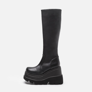 American Cross-Border Size 43 Gothic Style Thick-Soled Boots Motorcycle Knight Boots No More Than Knee-High Big Head Slimming Look High Boots for Women