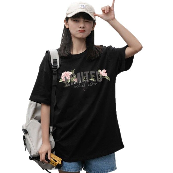 Summer New Cotton Short-sleeved T-shirt Women's Base Shirt Loose Round Neck Cotton White T-shirt Women's Wholesale Printing