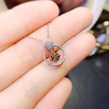 S925纯银镶嵌天然茶晶吊坠项链空托直播供货圆5mm 跨境一件代发