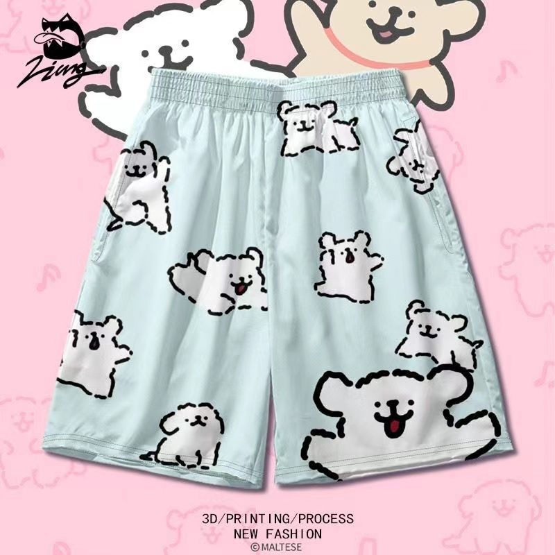 Line Puppy Maltese Cute Expression Bag Shorts Loose Men's and Women's Couple Home Pants Printed Trendy