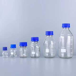 厂家销售50ml100ml250lml5001000ml圆形透明蓝盖试剂瓶实验室器皿