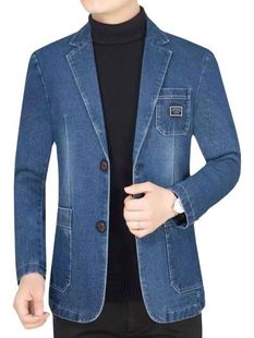 2024 Spring and Autumn New Men's Denim Suit Top Suit Collar Jacket Cross-Border Jacket Trendy Single Suit Men