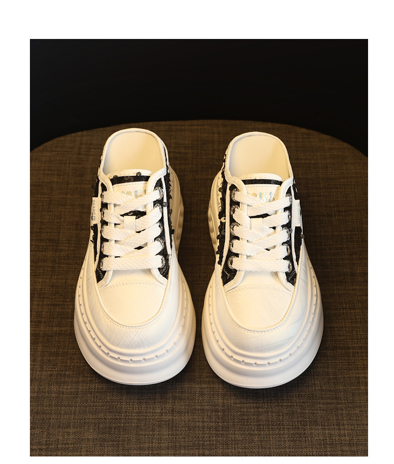 Giày sneaker nữ đế dày tăng chiều cao mũi tròn phong cách bánh mì trắng mùa hè 2026 — màu đen, màu trắng chi tiết 19