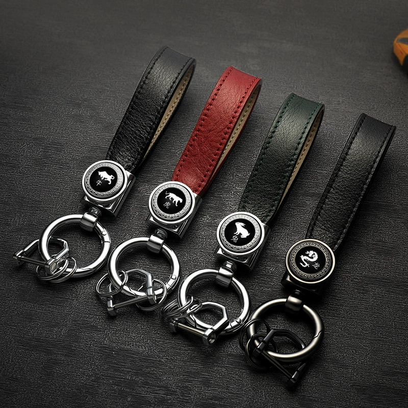 Creative fashionable leather metal keychain for men and women, Chinese horoscope