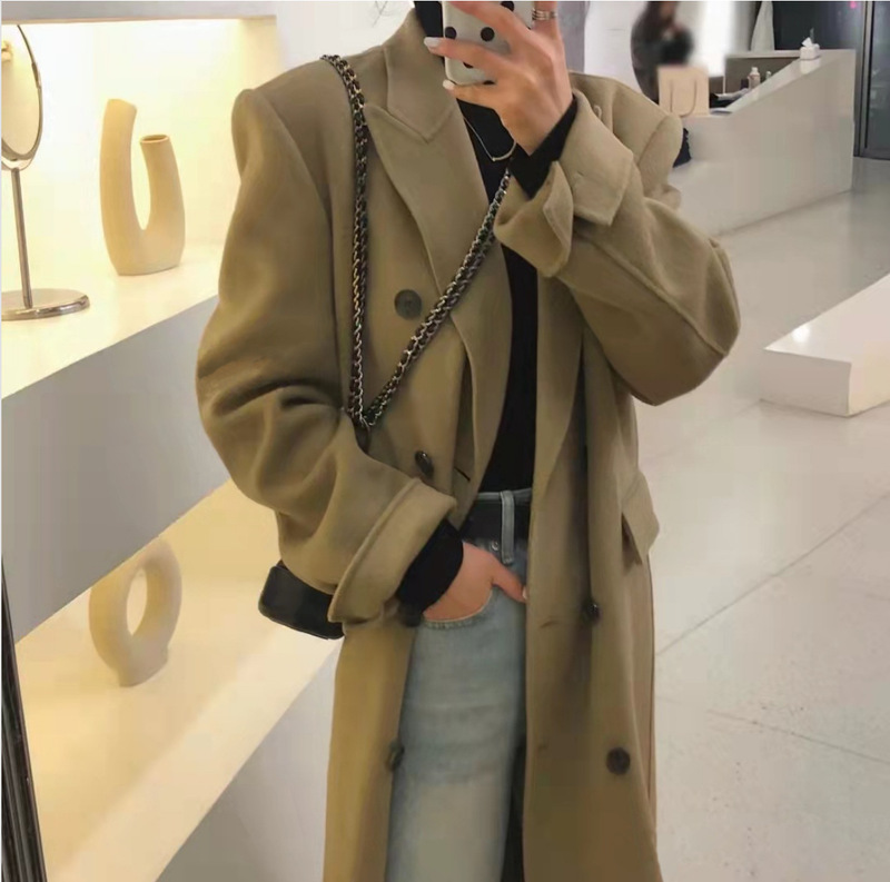 High-end suit collar mid-length loose knee-high shoulder double-sided cashmere coat women's woolen women's coat wholesale High-end suit collar mid-length loose knee-high shoulder double-sided cashmere coat women's woolen women's coat wholesale