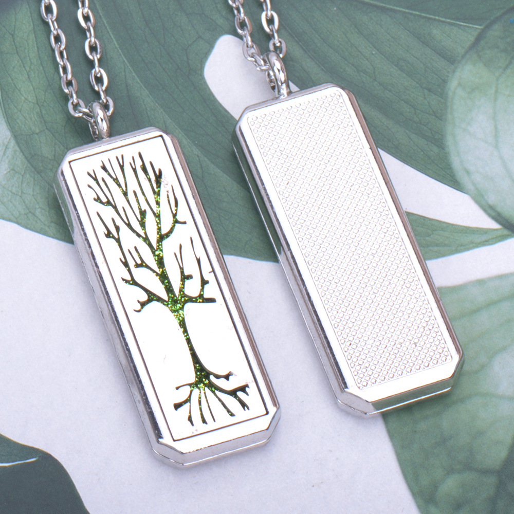 Stainless Steel Rectangular Aromatherapy Sweater Chain Necklace_voghion.com